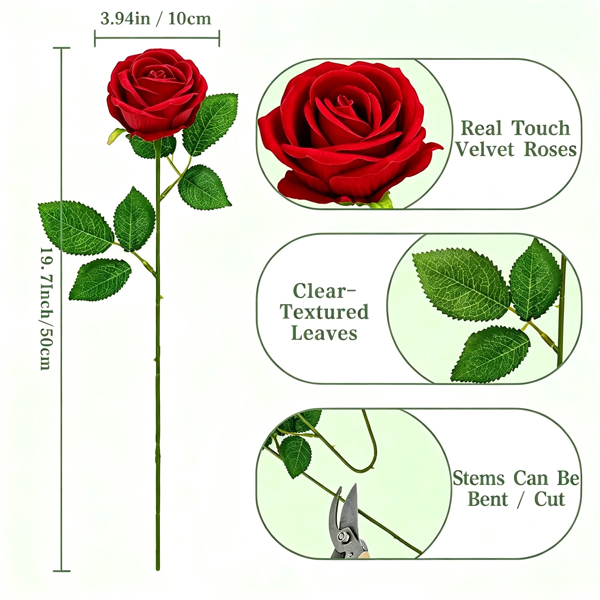 Velvet Artificial Rose Bouquet — 12 Piece Long Stem Faux Flowers for Decor
