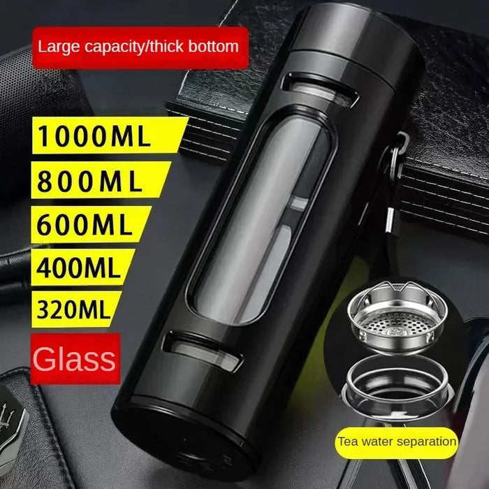 Glass Water Bottle with Protective Case — Reusable Infuser Cup with Filter