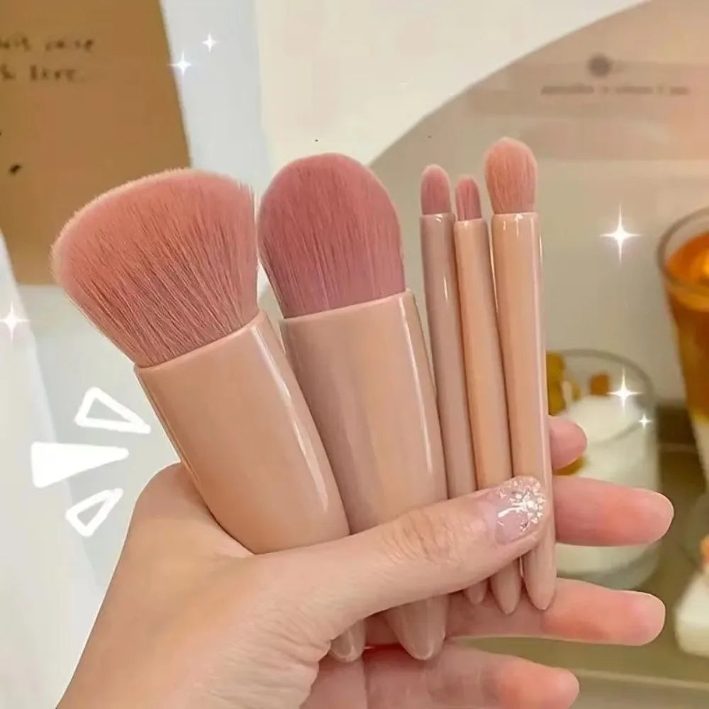 Portable 5-Piece Makeup Brush Set — Compact Beauty Kit with Mirror Case