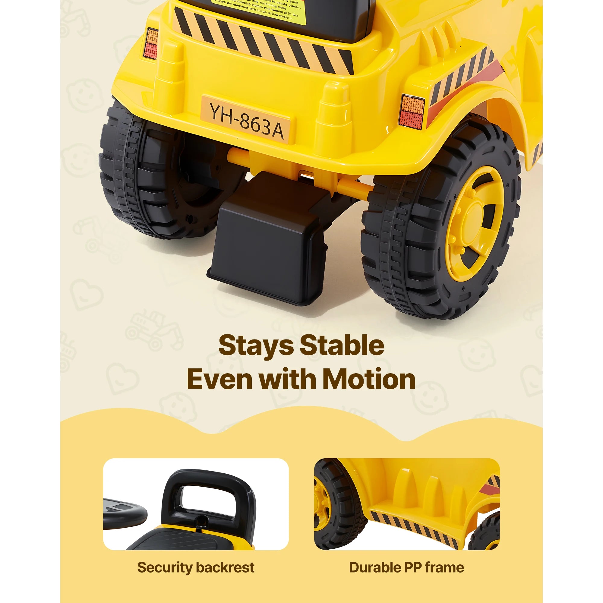 SucceBuy Ride On Excavator Car — Construction Toy with Under-Seat Storage
