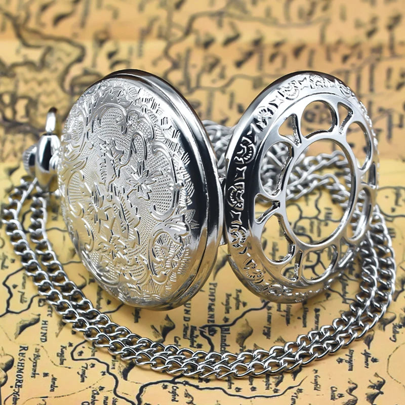 Wecin Retro Steampunk Pocket Watch — Hollow Flower Quartz Necklace Pendant