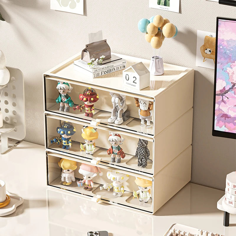 Desktop Storage Box with Drawers — Clear Collectible Display Case