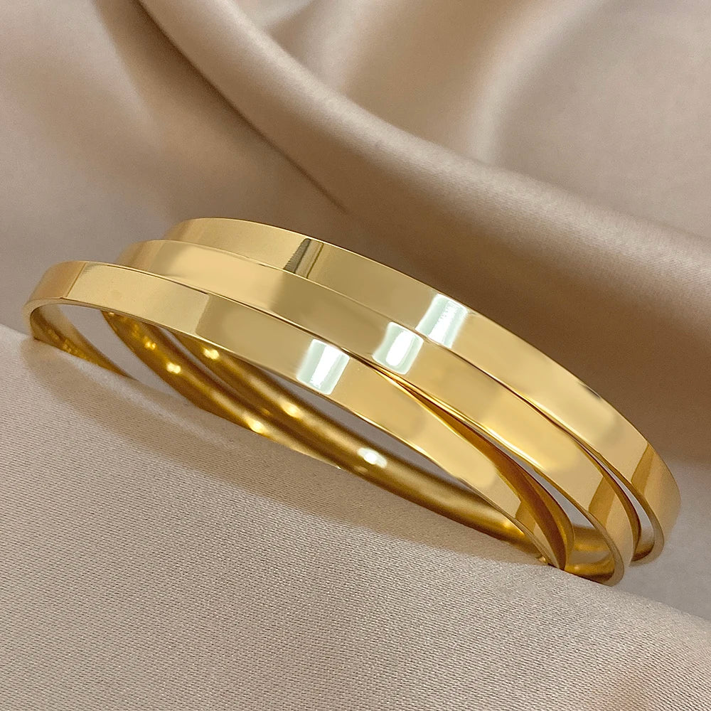 Slavena 18K Gold Plated Bangle Set — Waterproof Stainless Steel Jewelry