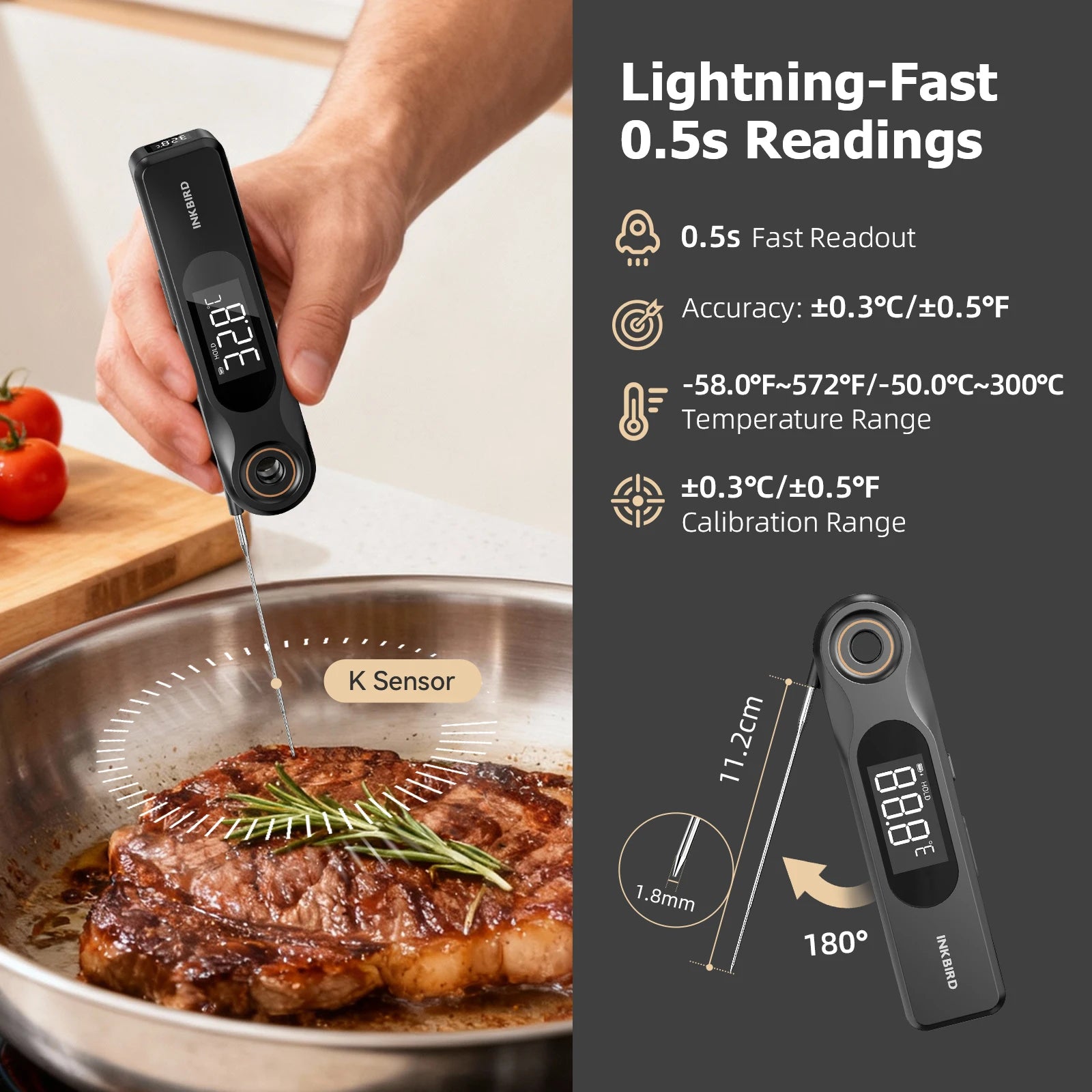 INKBIRD IHT-51K Dual Display Meat Thermometer — Ultra Thin 1.8mm Fast Response Probe