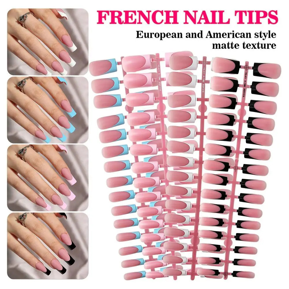 Matte French Tip Press On Nails — Full Cover DIY Manicure Set