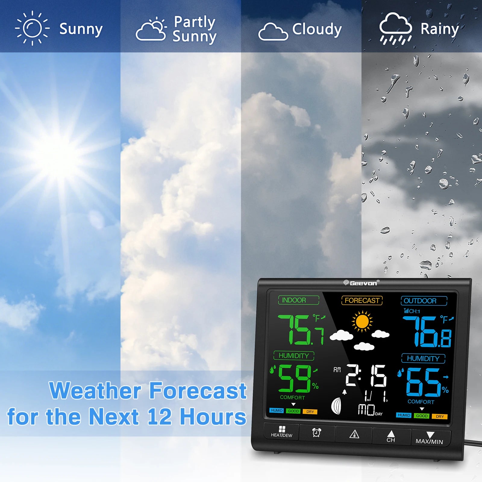 GEEVON Wireless Weather Station — Indoor Outdoor Temperature & Humidity Monitor