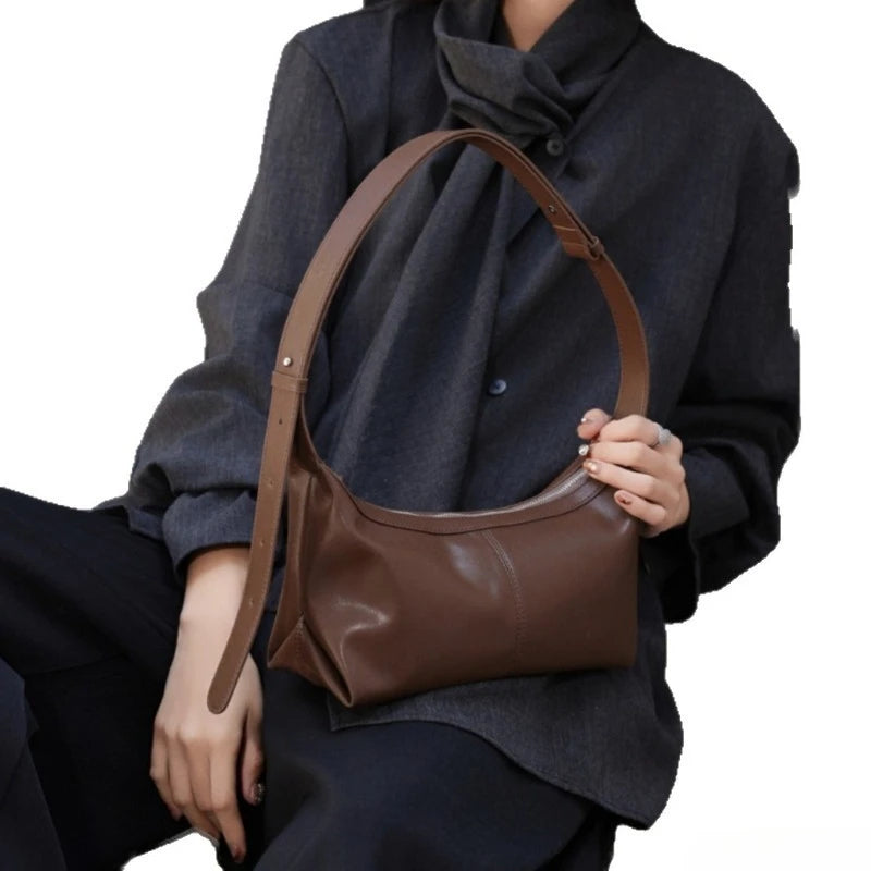 miflame Women's Genuine Leather Hobo Bag — Elegant Minimalist Shoulder Handbag