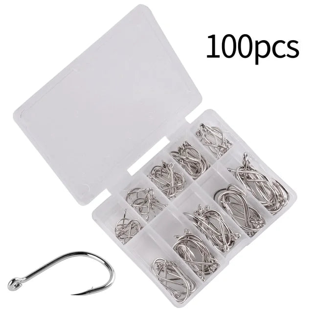 Carbon Steel Fishing Hook Set — Sharp Barbed Single Circle Hooks