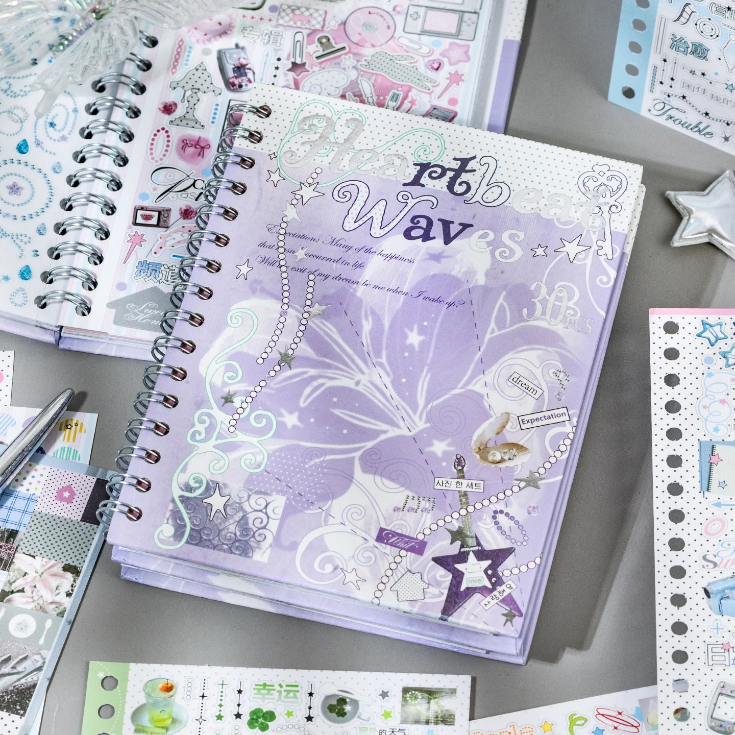 Cute Cardiac Wave PET Stickers — 30 Sheets of Decorative Scrapbooking Material