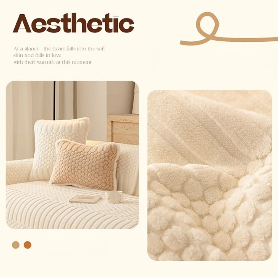 Fluffy Fleece Sofa Cover — Non-Slip Warm Throw for Living Room