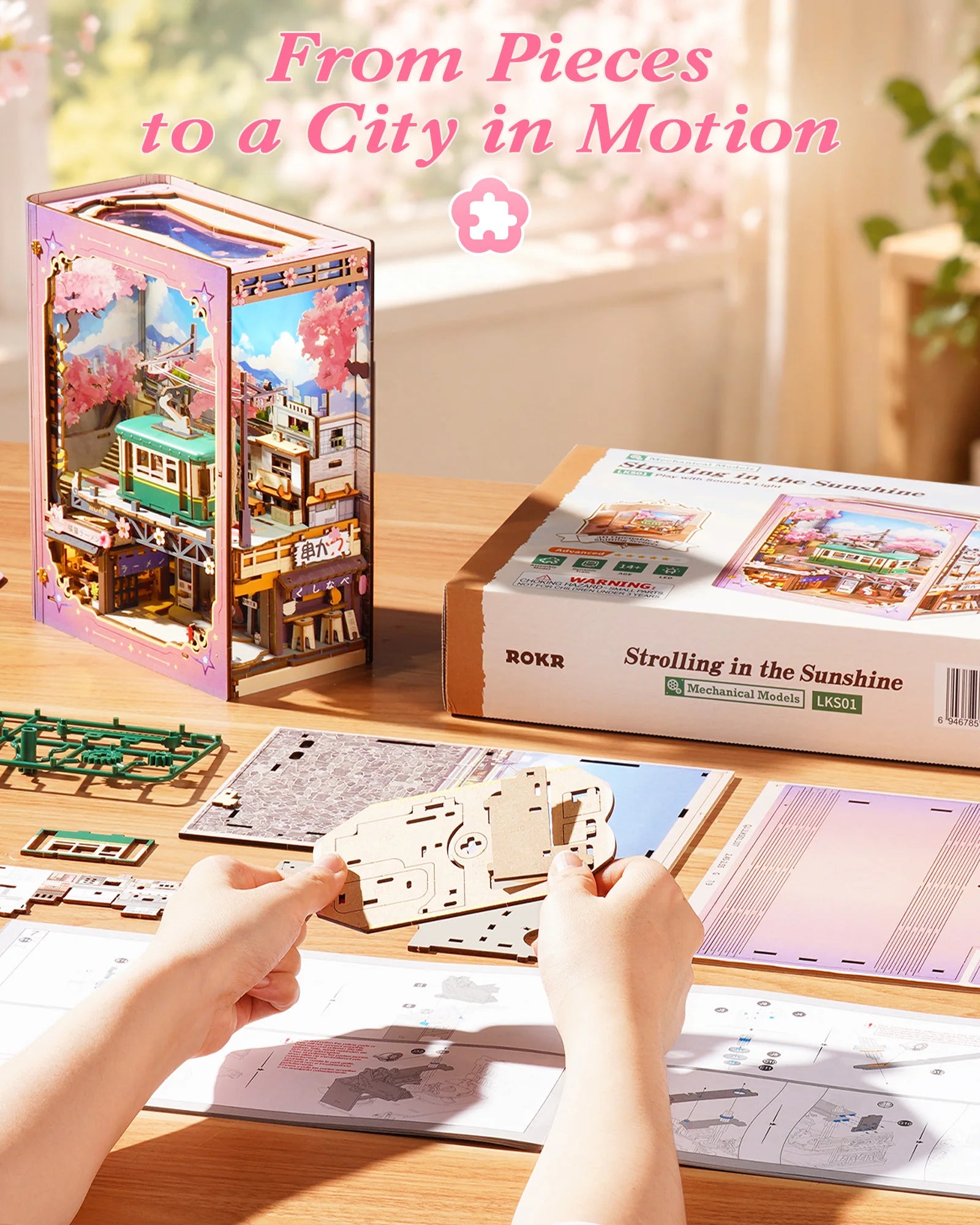 ROKR Wooden Book Nook Kit — Strolling in The Sunshine 3D Puzzle