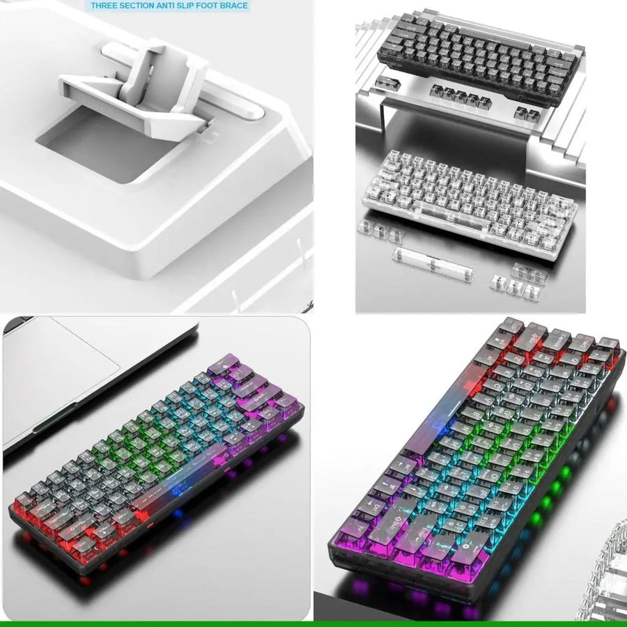 61-Key Transparent Mechanical Keyboard — RGB Backlit Ergonomic Design