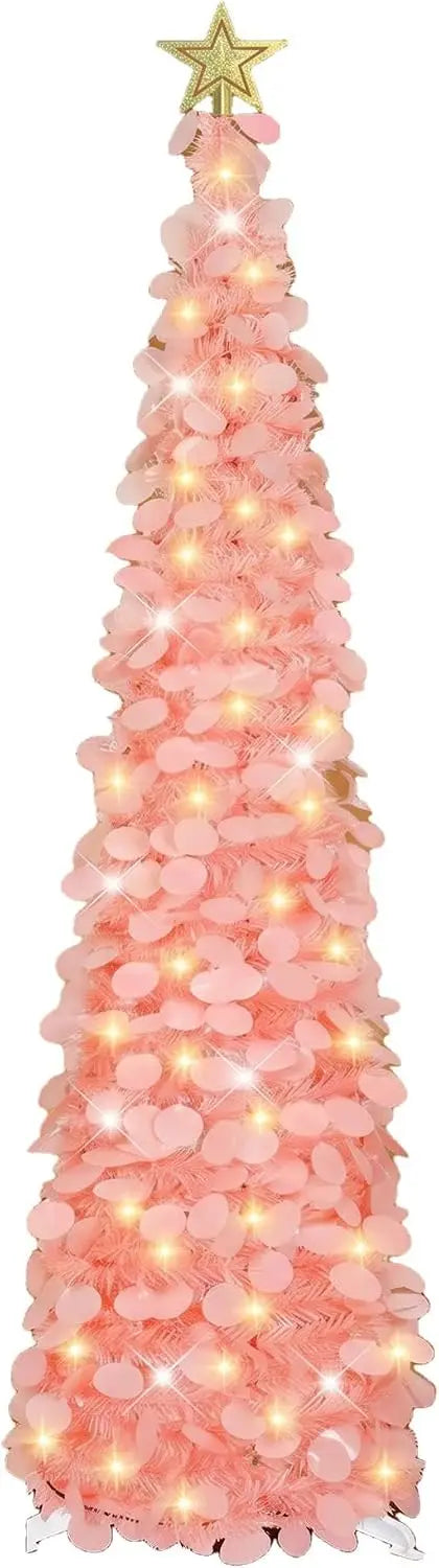 Garvee 5FT Slim Tinsel Christmas Tree — Pre-Lit LED Pencil Tree for Small Spaces