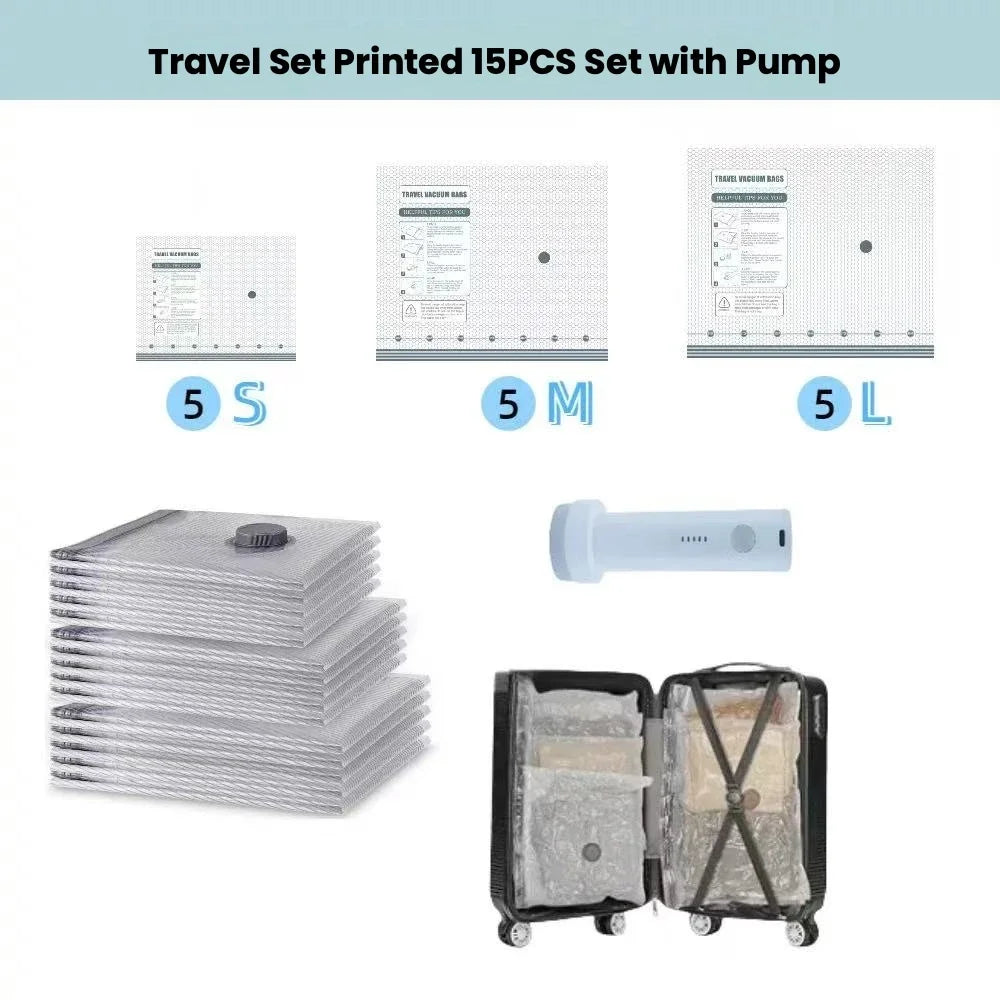 Vacuum Compression Storage Bags — Space Saving Organizer with Air Pump