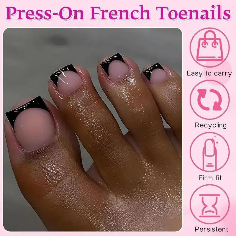 AACAR Pink French Press On Toenails — 150Pcs DIY Manicure Set, Short Square Style