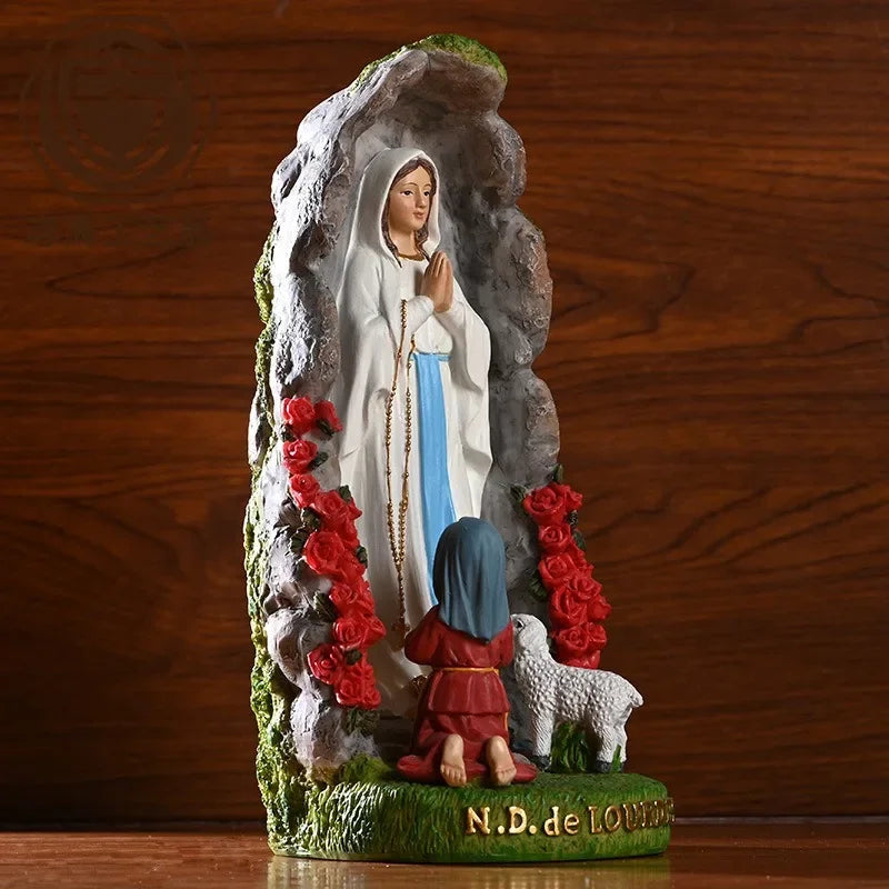 Our Lady Mary Lourdes Resin Figurine — Classical Religious Statue for Home Decor