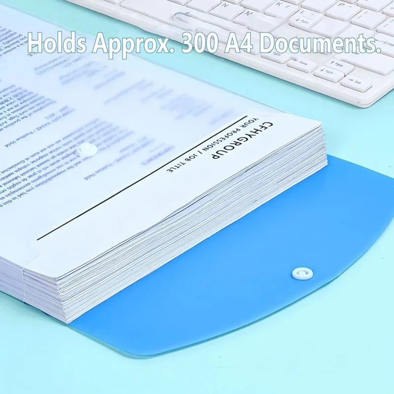BUNKI A4 Plastic Envelopes — 11-Hole Expanding File Folders with Snap Buttons