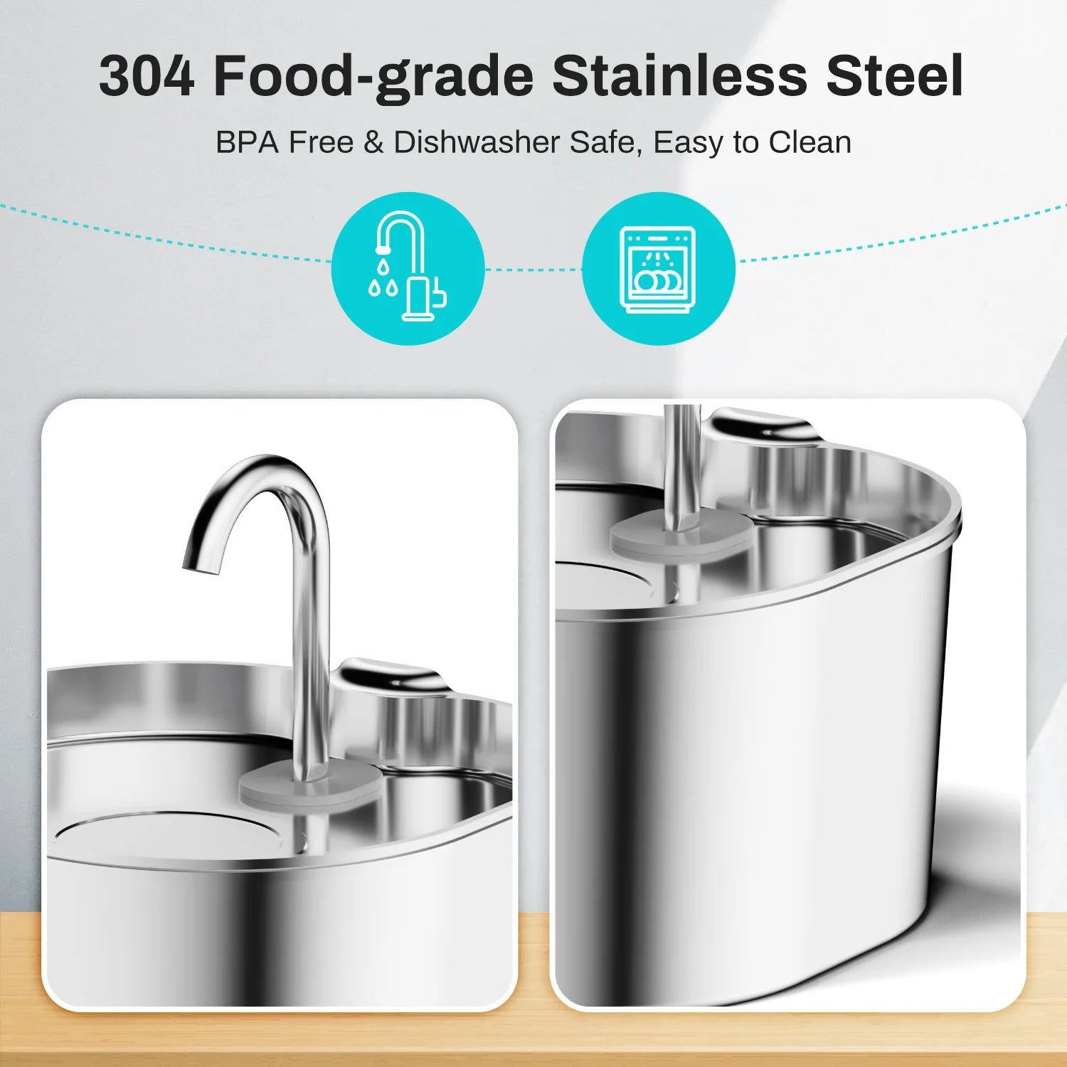 ZYfeeder Automatic Pet Water Fountain — 2.2L Stainless Steel Pet Feeder