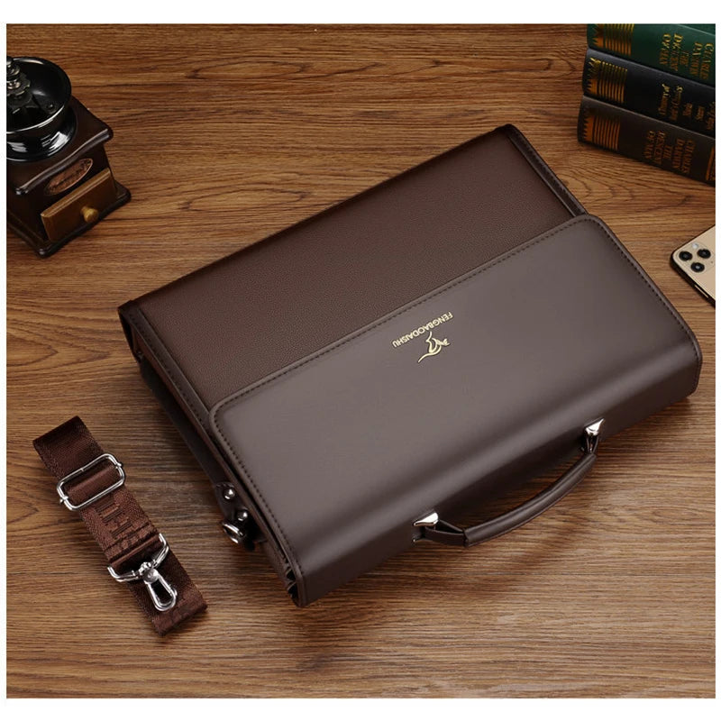 Men's Leather Business Briefcase — Professional Work Tote & Shoulder Bag