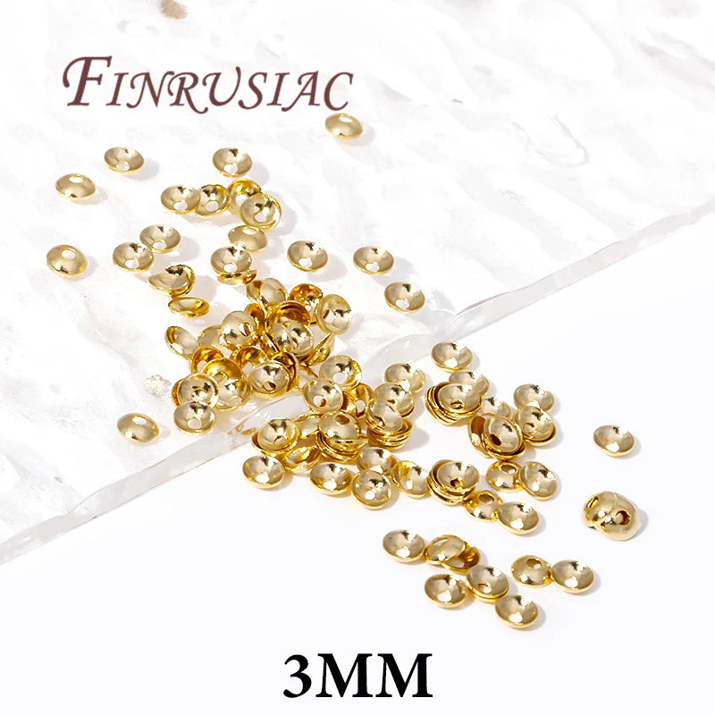 FINRUSIAC Gold Plated Brass Bead Caps — Round Jewelry Findings for DIY Necklaces