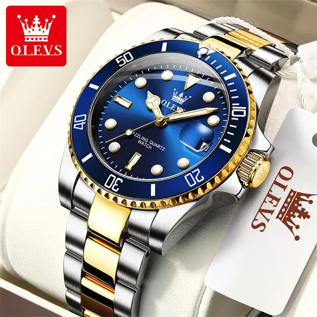 OLEVS Men's Luxury Quartz Watch — Stainless Steel Design with Auto Date