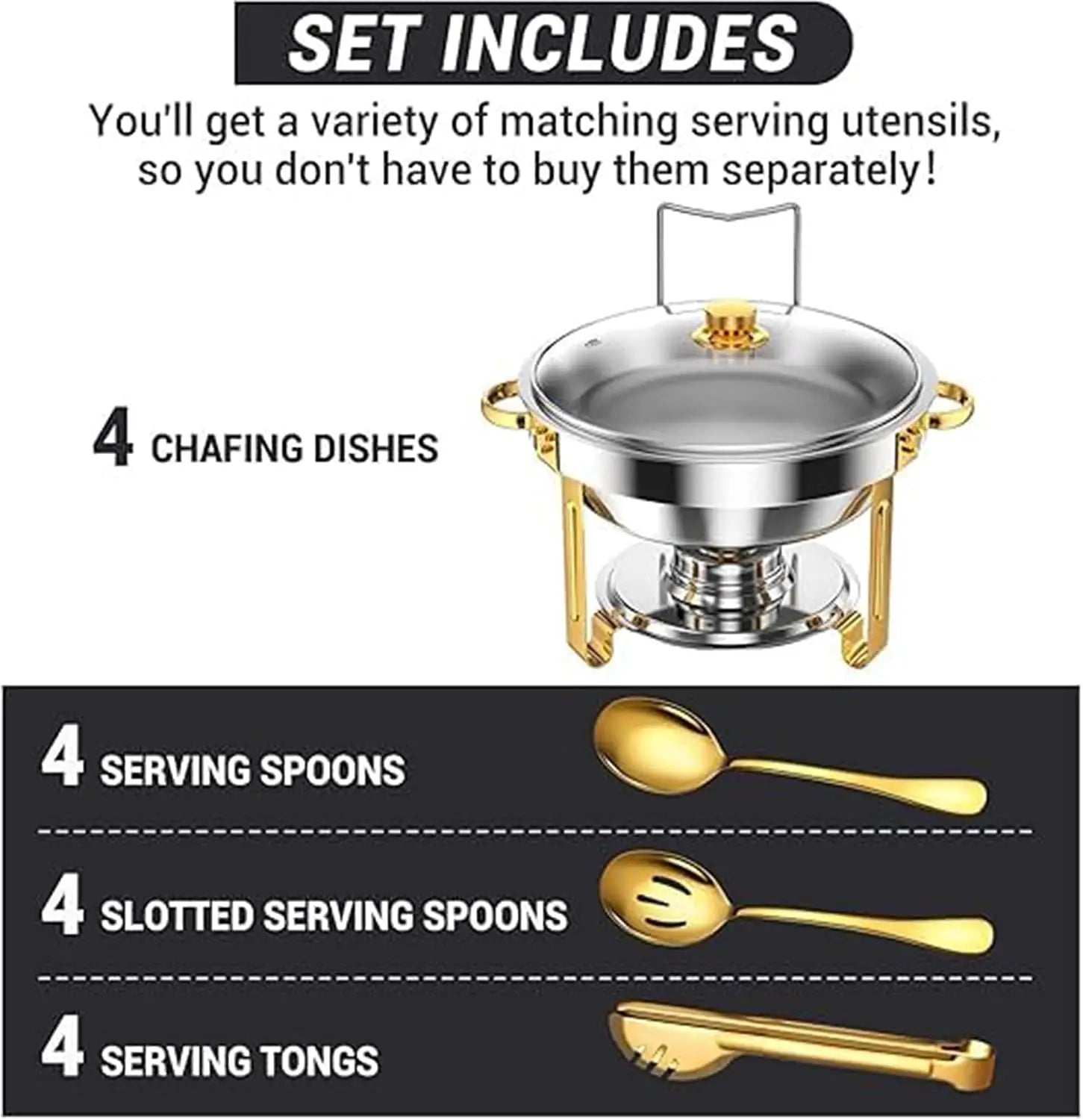 Stainless Steel Chafing Dish Set — Luxury Buffet Food Warmer with Glass Lid