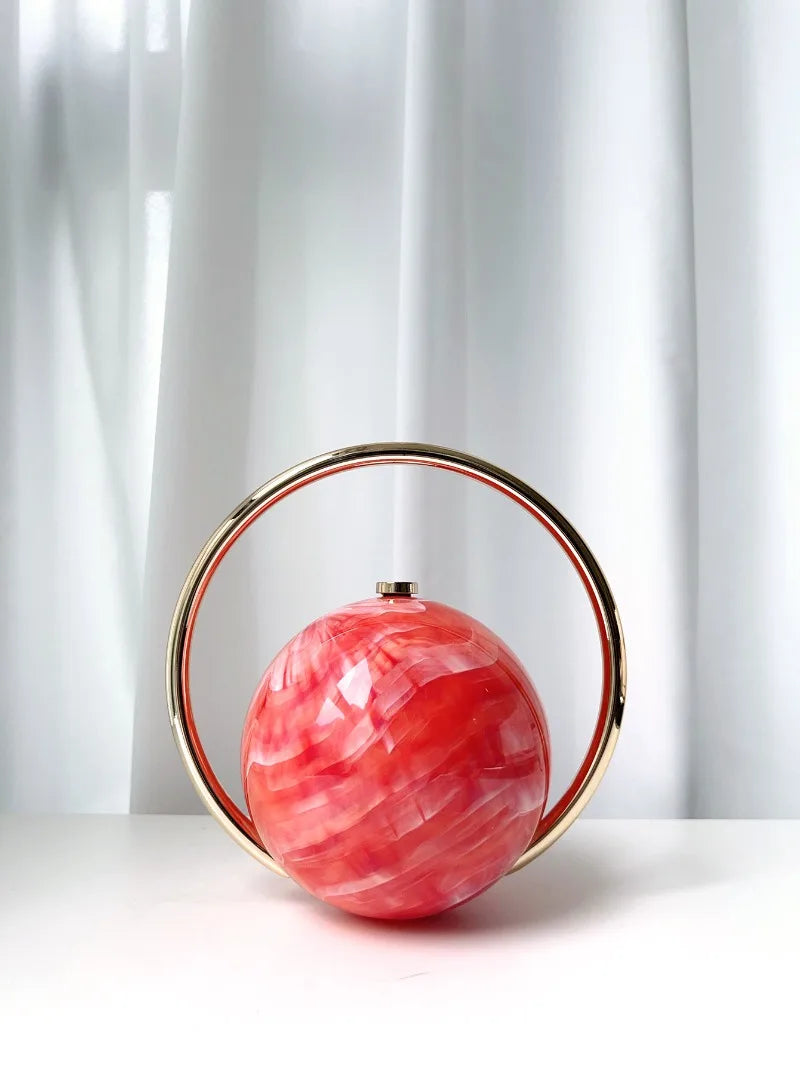 miflame Elegant Spherical Evening Clutch — Marble Texture Handbag with Electroplated Handle