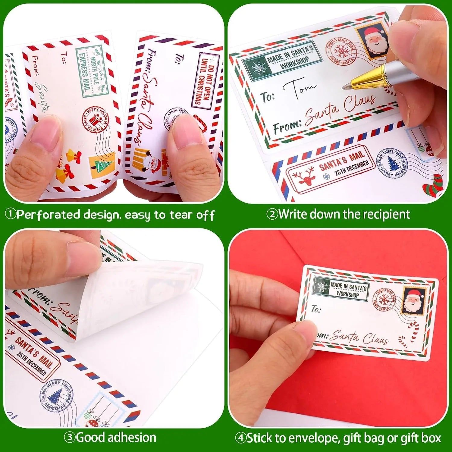 TYFYO Christmas Gift Tag Stickers — Self-Adhesive Santa Name Labels