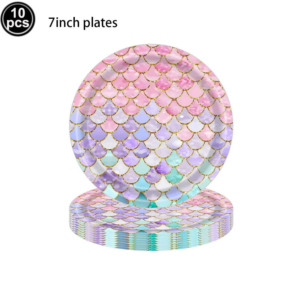 Mermaid Scales Pattern Party Supplies — Disposable Tableware Decor Set