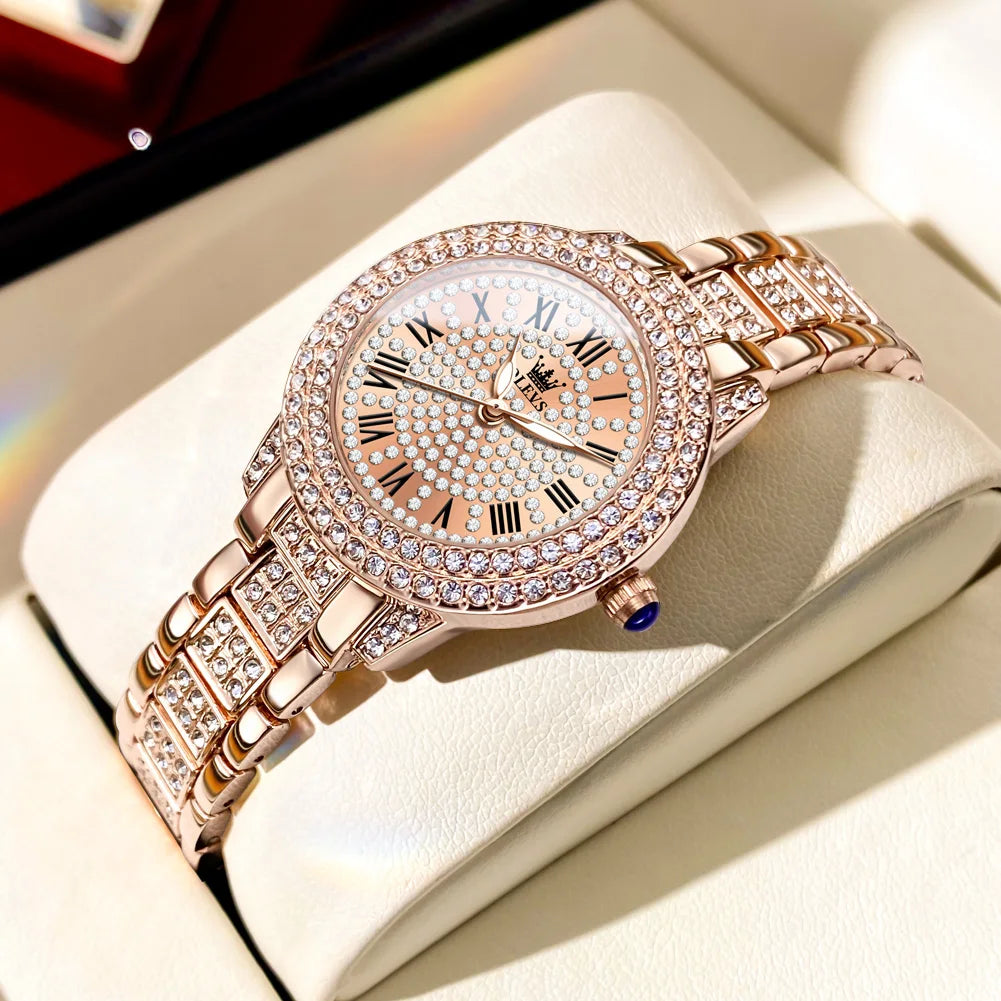 OLEVS Women's Luxury Quartz Watch — Roman Dial with Diamond Accents
