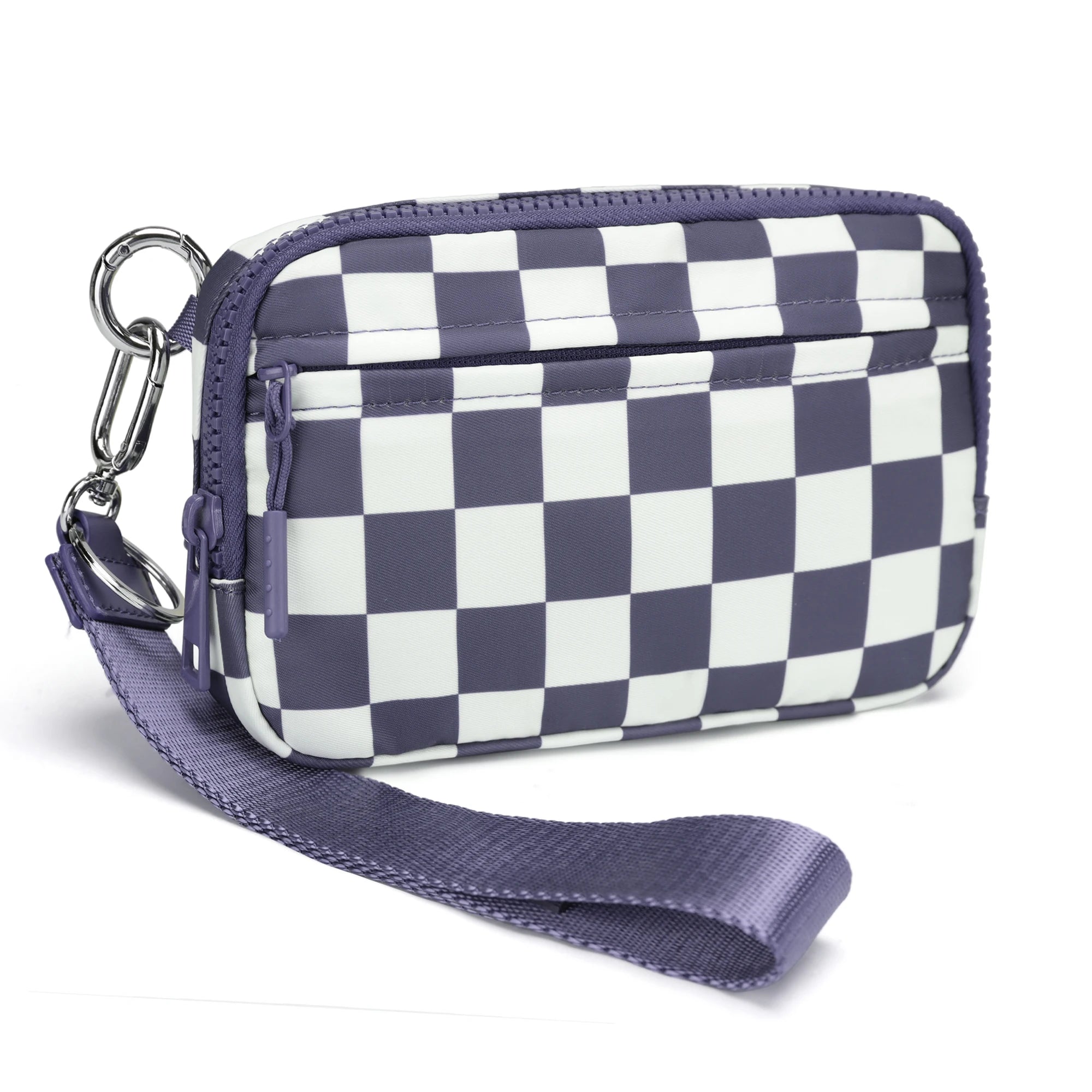 Women's Checkered Zip Around Wallet — Large Capacity Clutch with ID Window