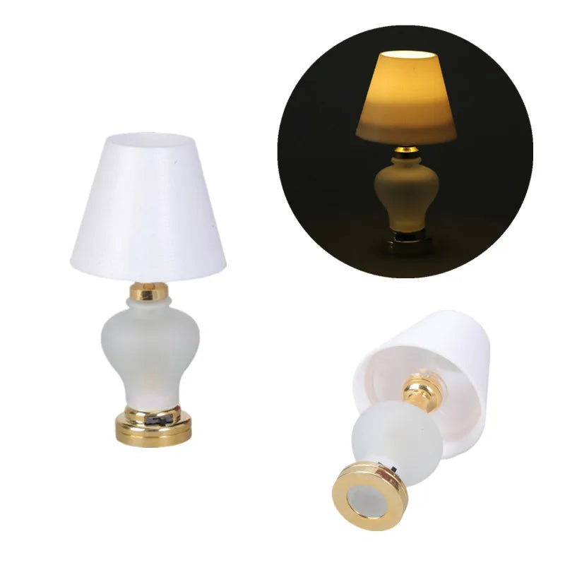 Miniature Dollhouse Table Lamp — Modern Bedside Reading Light Decor