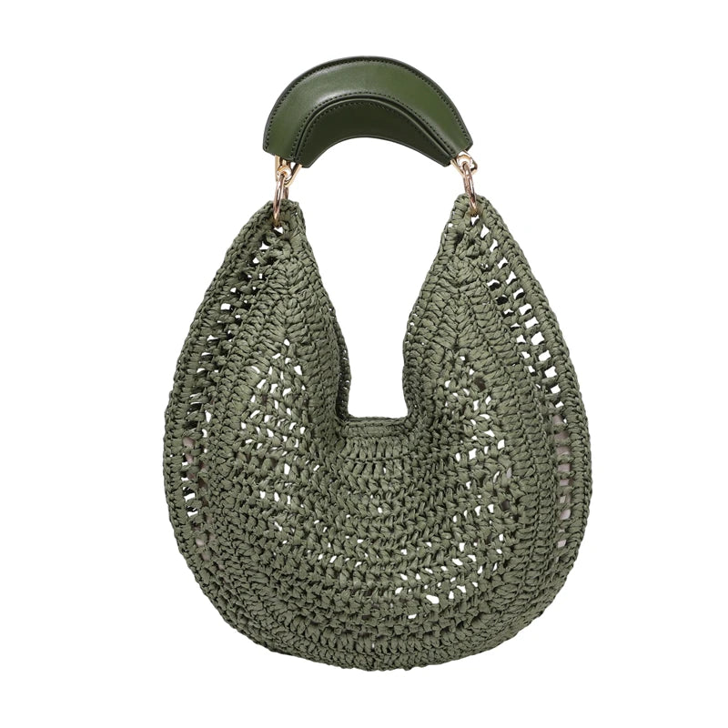 Boho Handwoven Straw Hobo Bag — Elegant Crescent Summer Tote