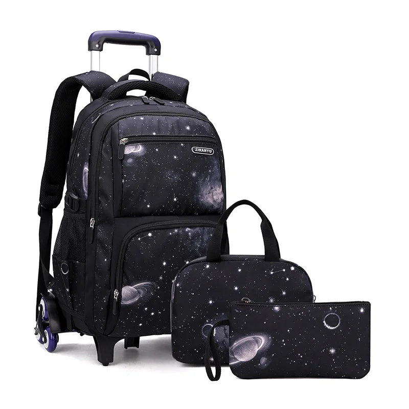 Rolling School Backpack with Lunch Box — Wheeled Trolley Bag for Students