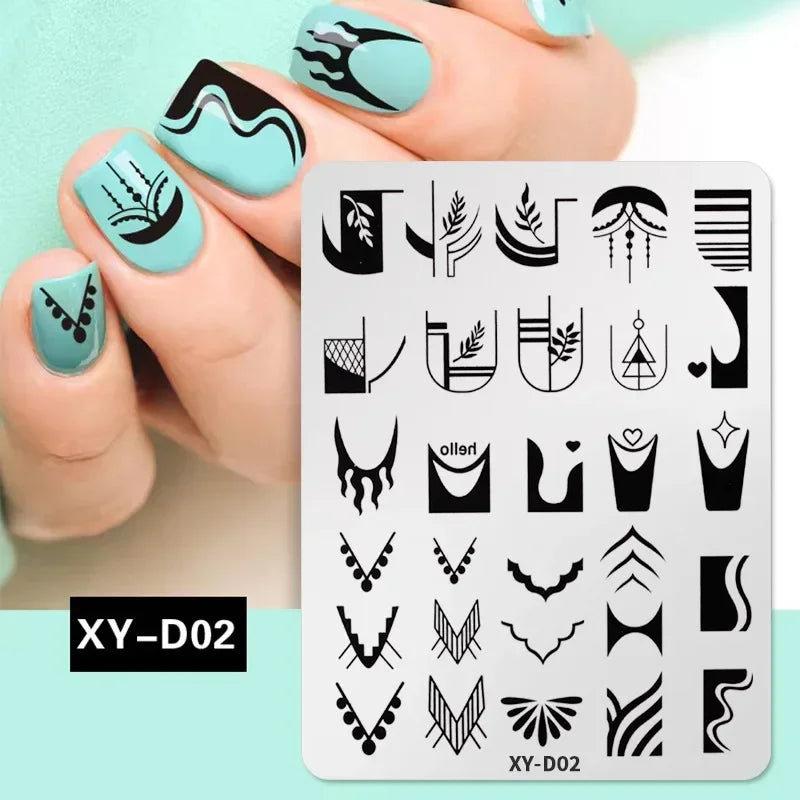 dawndesslo Nail Art Stamping Plate — Floral and Stripe Design Template