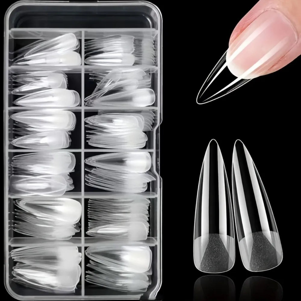 Stiletto False Nail Tips — Clear Full Cover Extensions for DIY Manicure