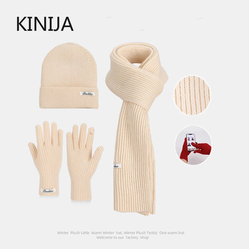 KINIJA Women's Knitted Winter Set — Warm Hat, Scarf, and Gloves Trio