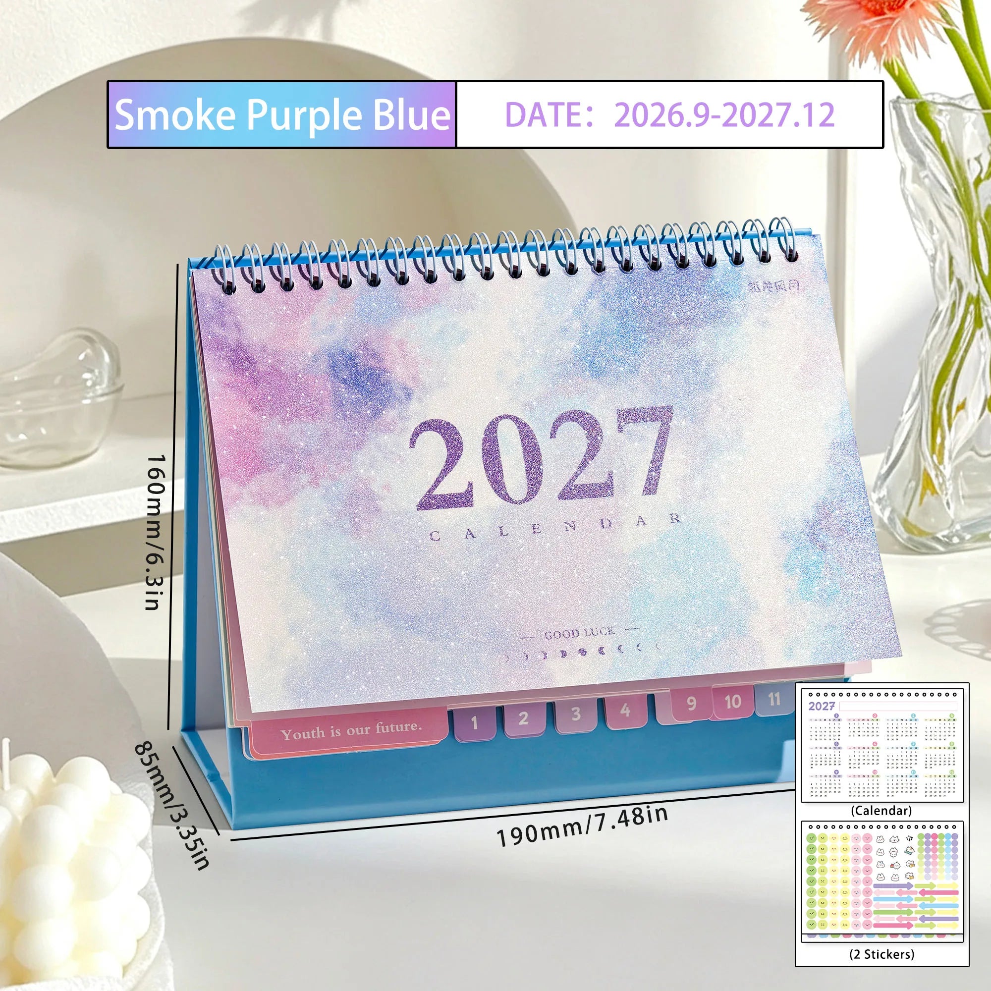 2027 Monthly Desk Calendar — Gradient Color Standing Planner
