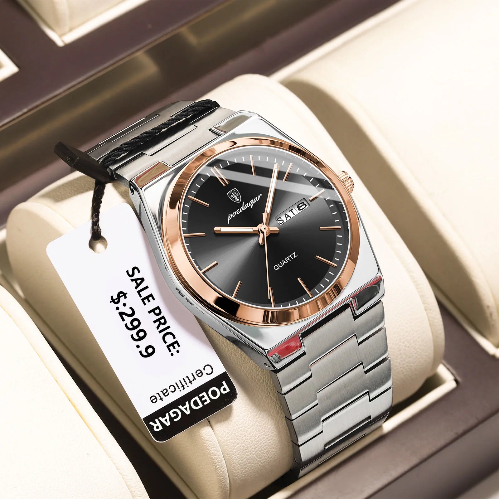 POEDAGAR Luxury Men's Quartz Watch — Stainless Steel Waterproof Wristwatch