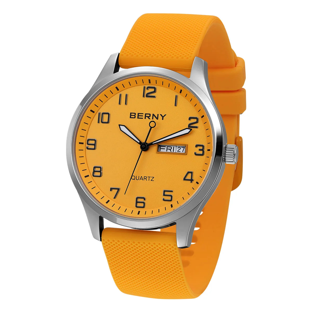 BERNY Men's Quartz Sport Watch — Casual Silicone Strap with Calendar