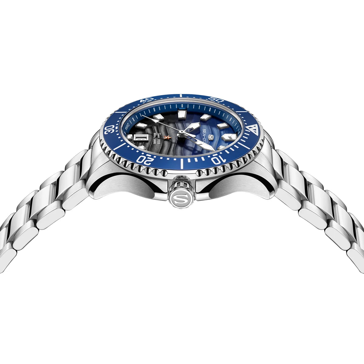 Sea-Gull Men's Automatic Mechanical Watch — Wave-Patterned Dial & 30Bar Waterproof