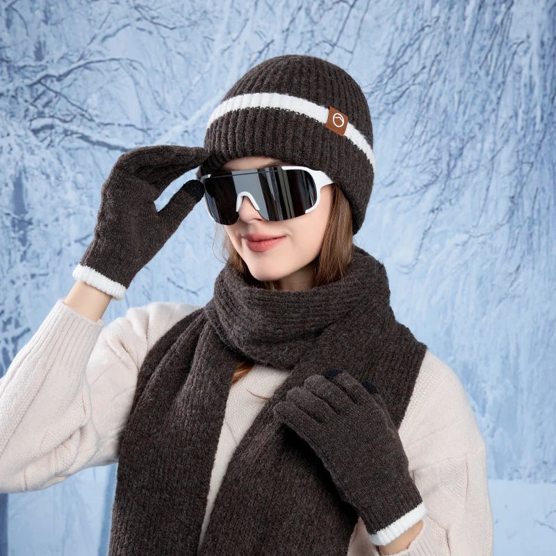 KINIJA Knitted Winter Accessory Set — Warm Hat, Scarf, and Gloves