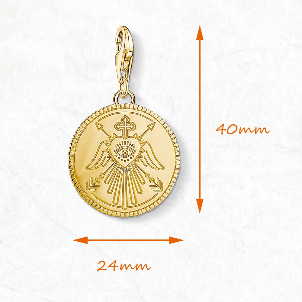 Thaddaeus Gold Plated Angel Disc Pendant — Vintage 925 Sterling Silver Charm