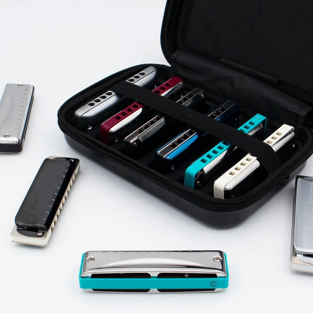 Harmonica Storage Case — Zippered EVA Pouch for 12 Instruments