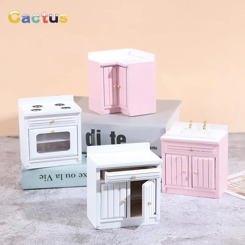 MYPANDA 1:12 Scale Wooden Dollhouse Kitchen Set — Miniature Sink and Cabinet Furniture
