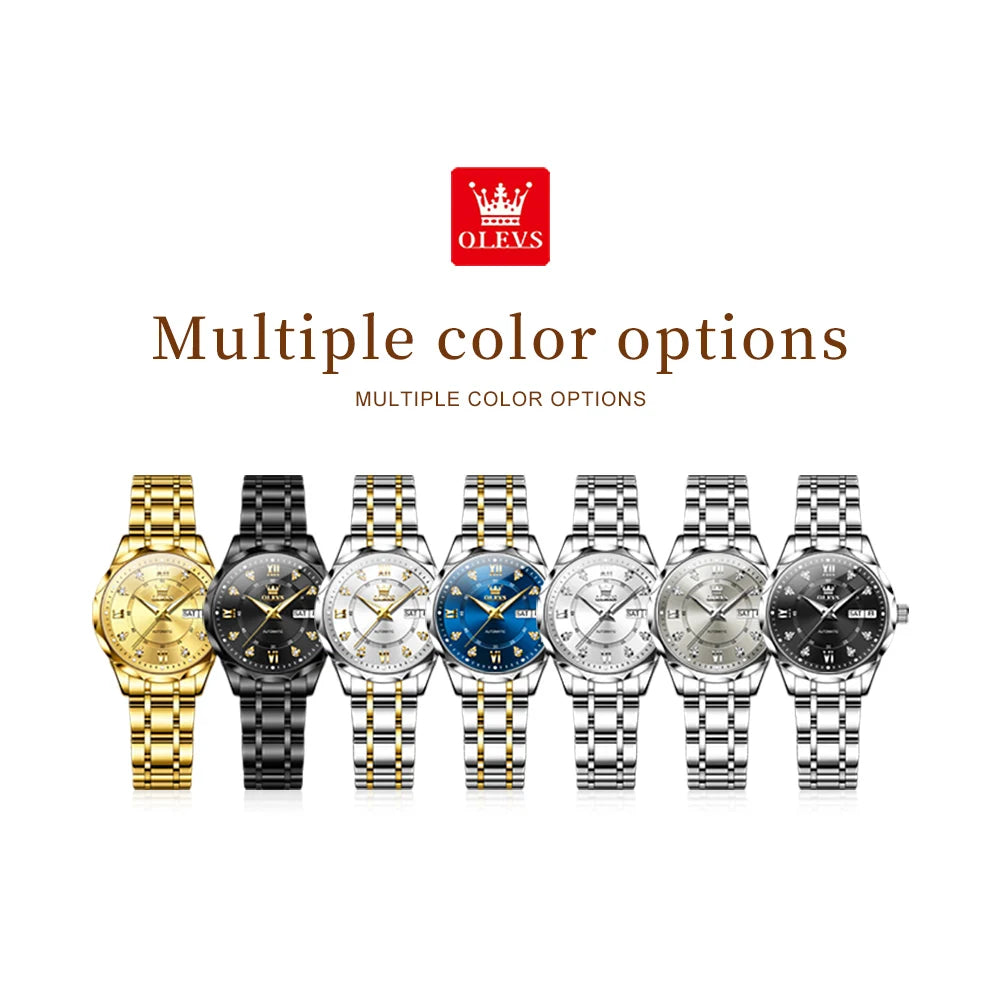 OLEVS Automatic Women's Watch — Luxury Stainless Steel & Dual Calendar