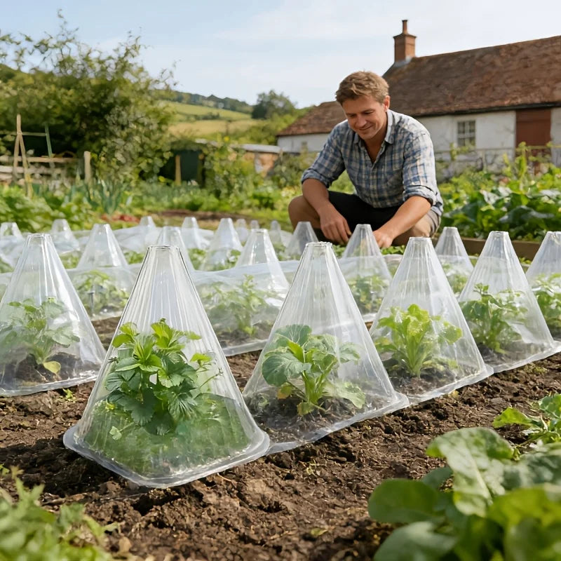 Reusable Plant Protector Cloches — Clear Seedling Covers with Mesh