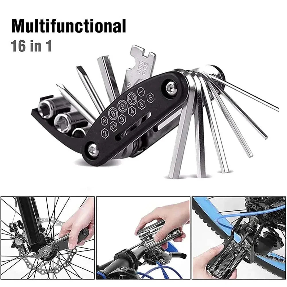 Bicycle Repair Tool Kit — Portable Multi-Function Set with Pump