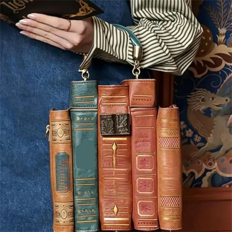 Vintage Stacked Book Novelty Handbag — Unique Literary Crossbody Bag