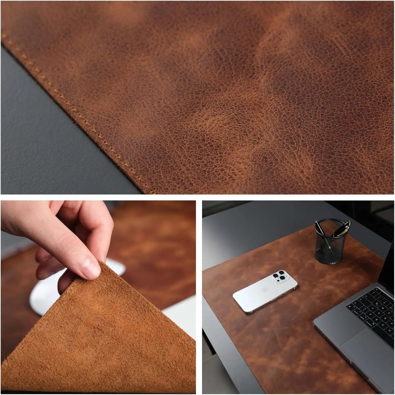 Genuine Leather Desk Pad — Professional Office Mat with Non-Slip Bottom